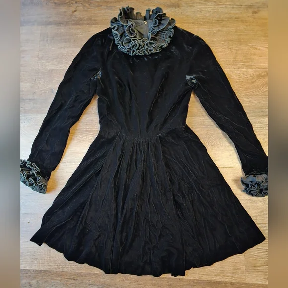 Victor Costa | Dresses | Victor Costa Black Long Sleeve Fit And Flare Dress  With Bib Collar For Night Out | Poshmark